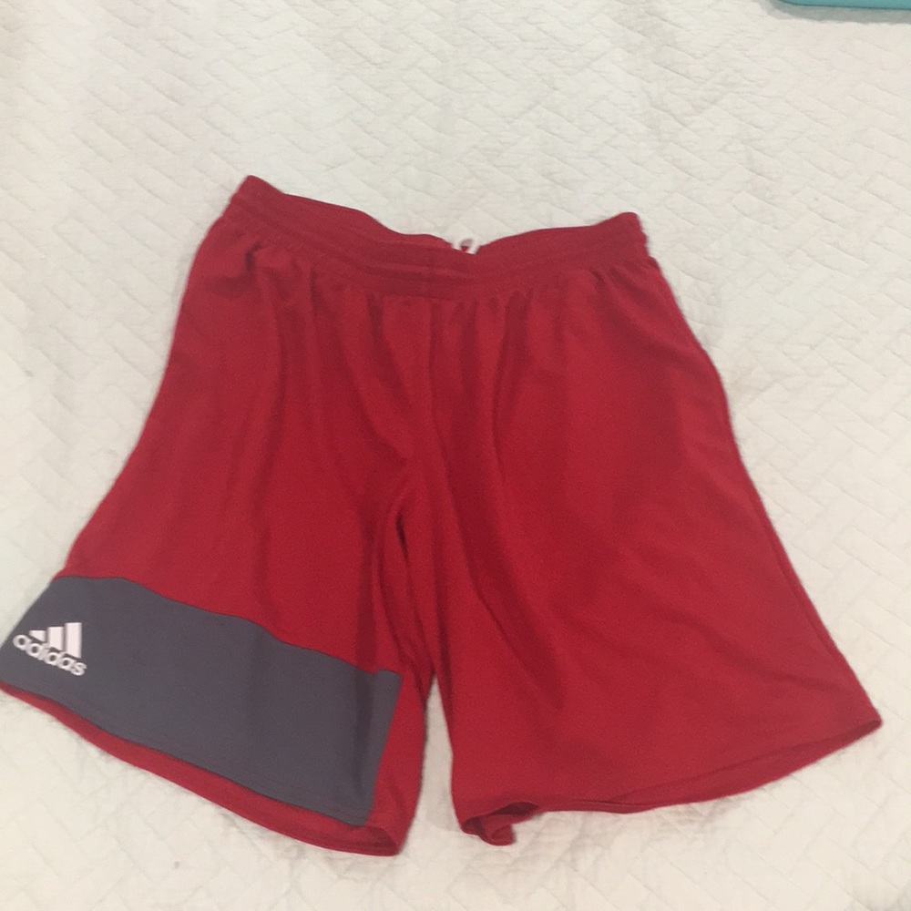 Red Adidas soccer basketball shorts 8.5” inseam
